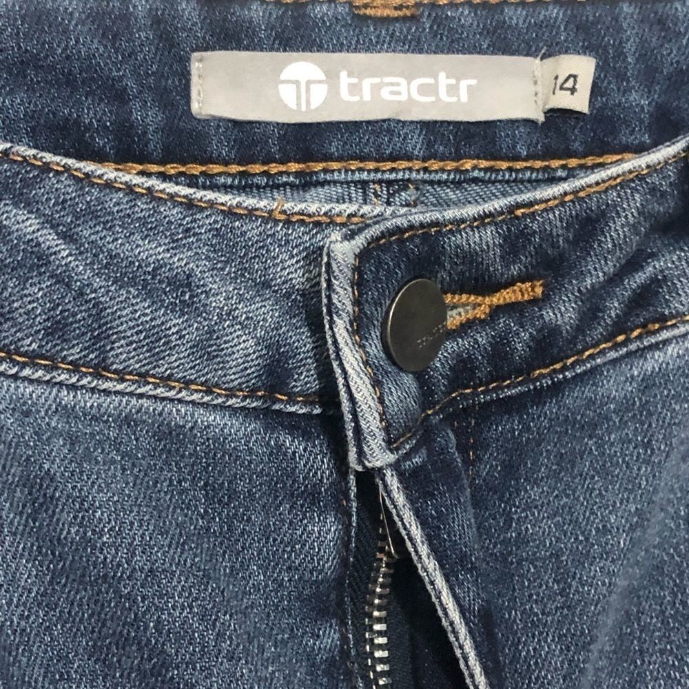 Tractr Jeans Distressed Blue Wash Raw Edge Straight Leg Size 14 - Picture 10 of 13